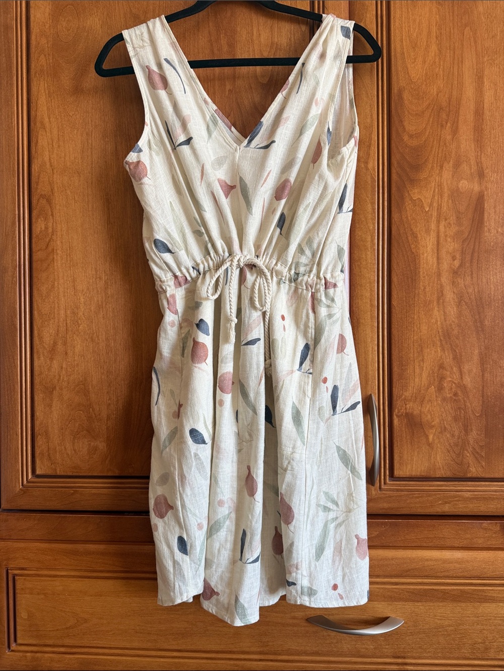 Splendid Cream Dress with Pink and Blue Leaf Motif